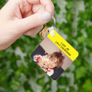 Porte-clés J'aime mon oncle ajouter des photos nom jaune gris