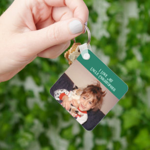 Porte-clés J'aime mon oncle ajouter des photos nom vert gris