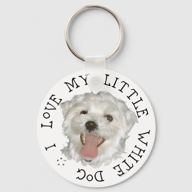Porte-clés J'Aime Mon Petit Chien Blanc Maltais (Recto)