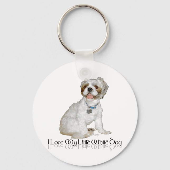 Porte-clés J'aime mon petit chien blanc - Shih Tzu (Recto)