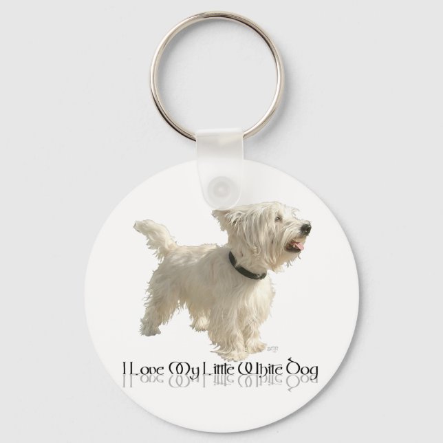Porte-clés J'aime mon petit chien blanc - Westie (Recto)