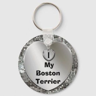 Porte-clés J'aime mon porte - clé de coeur de Boston Terrier
