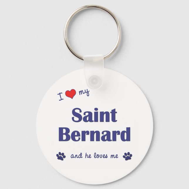 Porte-clés J'Aime Mon Saint Bernard (Chien Homme) (Recto)