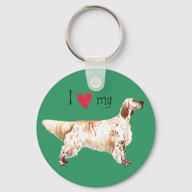 Porte-clés J'aime mon Setter anglais (Recto)