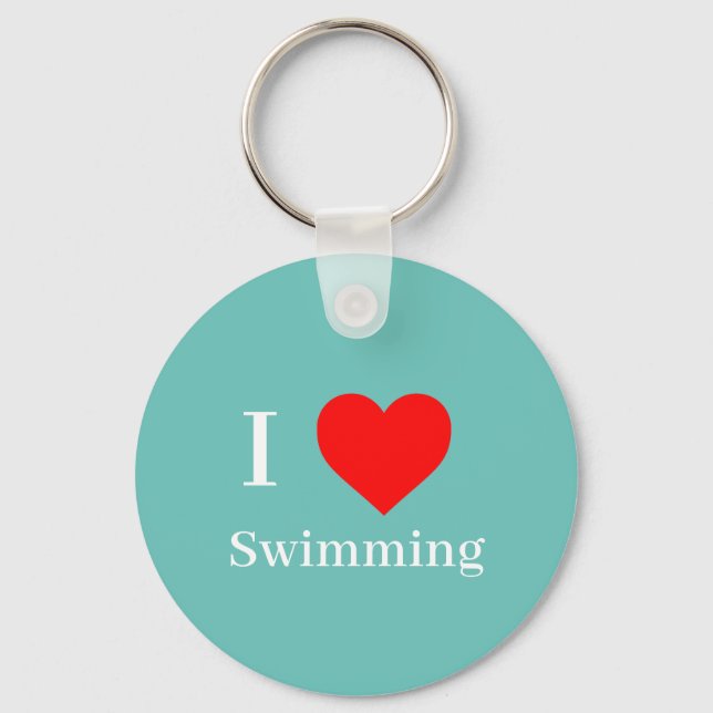 Porte-clés J'aime Natation Typographie & Red Heart Mint Green (Recto)