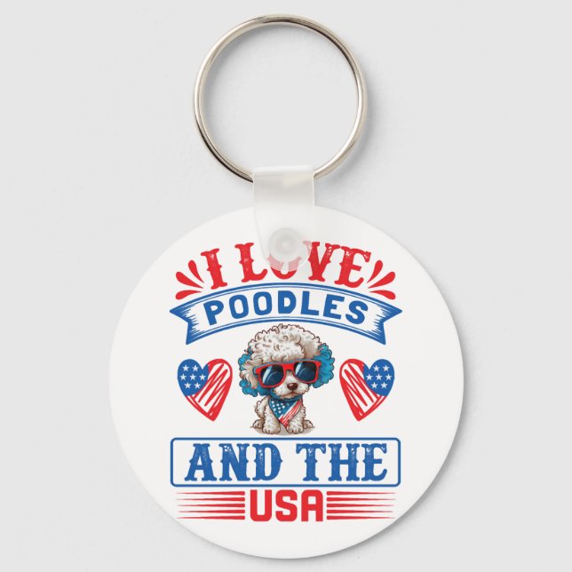 Porte-clés J'aime Poodles et les USA 01 (Recto)