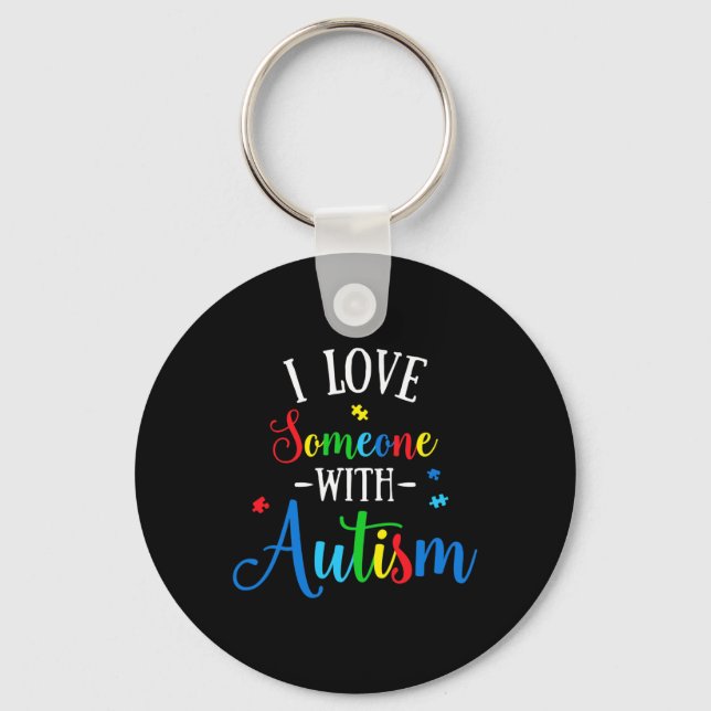 Porte-clés J'Aime Quelqu'Un Avec Sensibilisation sur l'autism (Recto)