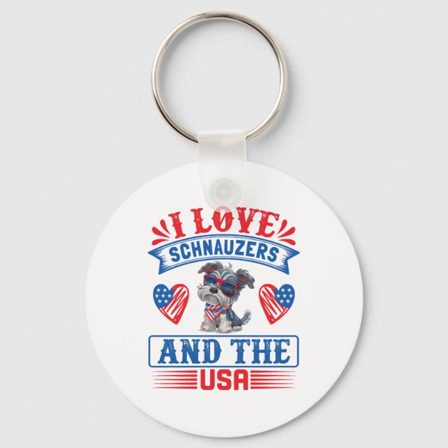 Porte-clés J'aime Schnauzers et les USA (Recto)