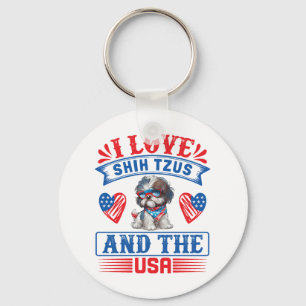 Porte-clés J'aime Shih Tzus et les USA