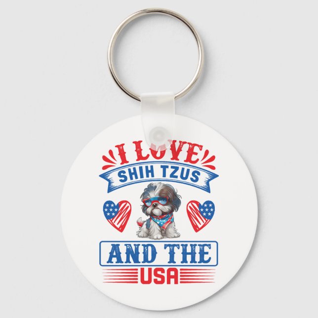 Porte-clés J'aime Shih Tzus et les USA (Recto)