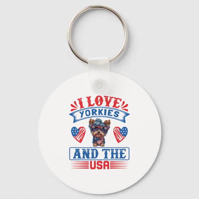 Porte-clés J'aime Yorkies et les USA 01 (Recto)