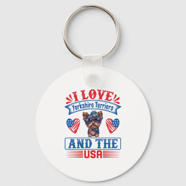 Porte-clés J'aime Yorkshire Terriers et les USA 01 (Recto)