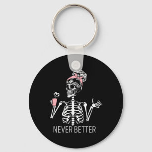 Porte-clés Jamais Mieux Squelette Boire Café Halloween Co