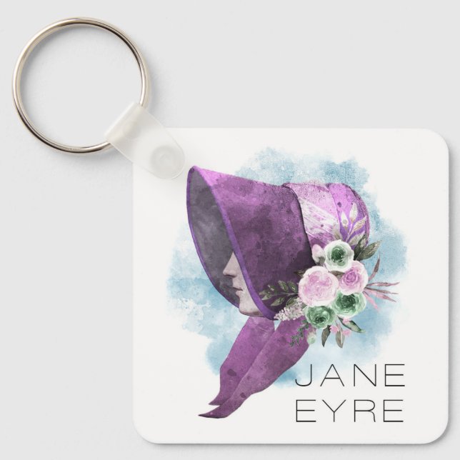 Porte-clés Jane Eyre Bonnet Fleurs violettes et bleues (Recto)