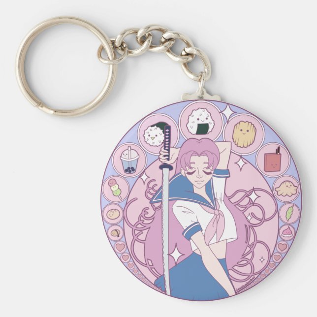 Porte-clés Japon Rose Anime Schogirl Art Nouveau (Devant)