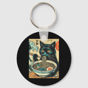Porte-clés Japonais Chat Ramen Grande Vague Art Vintage Nourr