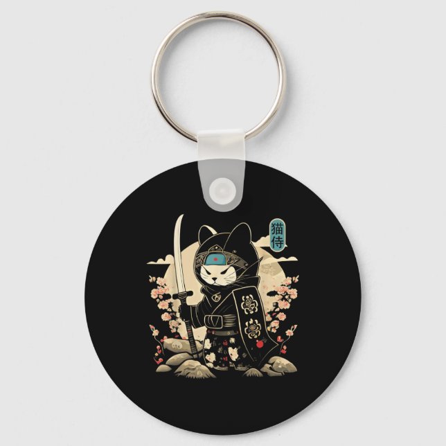 Porte-clés Japonais Samurai Chat Tattoo Kawaii Ninja Chat _1 (Recto)
