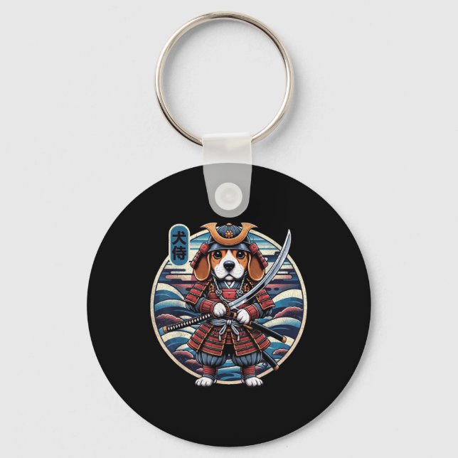 Porte-clés Japonais Samurai Chien Tattoo, Beagle Kawaii Ninja (Recto)