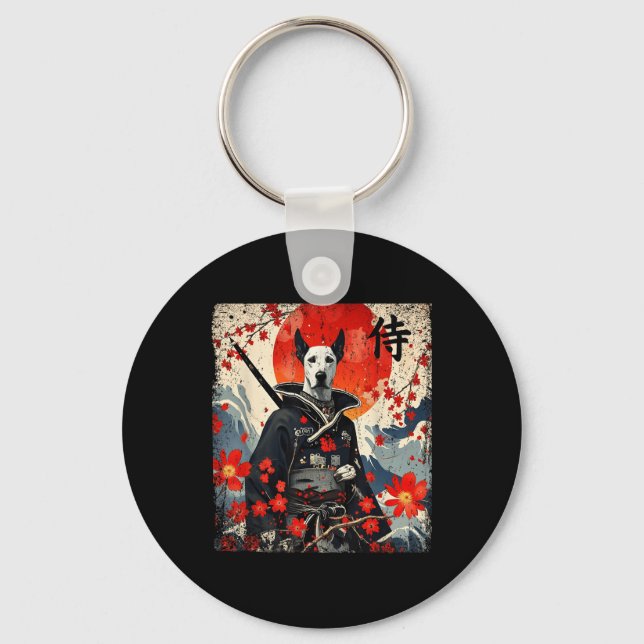 Porte-clés Japonais Samurai Grand Dane Tattoo Kawaii Ukiyo-e (Recto)