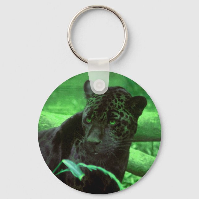Porte-clés Jaquar noir panthère en vert (Recto)