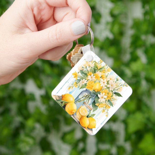 Porte-clés Jar à fleurs de citron d'été (main)