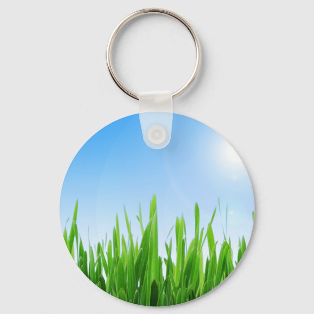 Porte-clés Jardin à l'herbe verte avec conception de ciel ble (Recto)