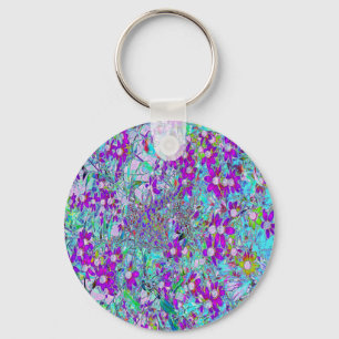 Porte-clés Jardin aquatique avec fleurs bleu violet et rose c