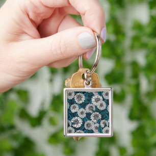 Porte-clés Jardin blanc Dahlia / feuilles bleus 2