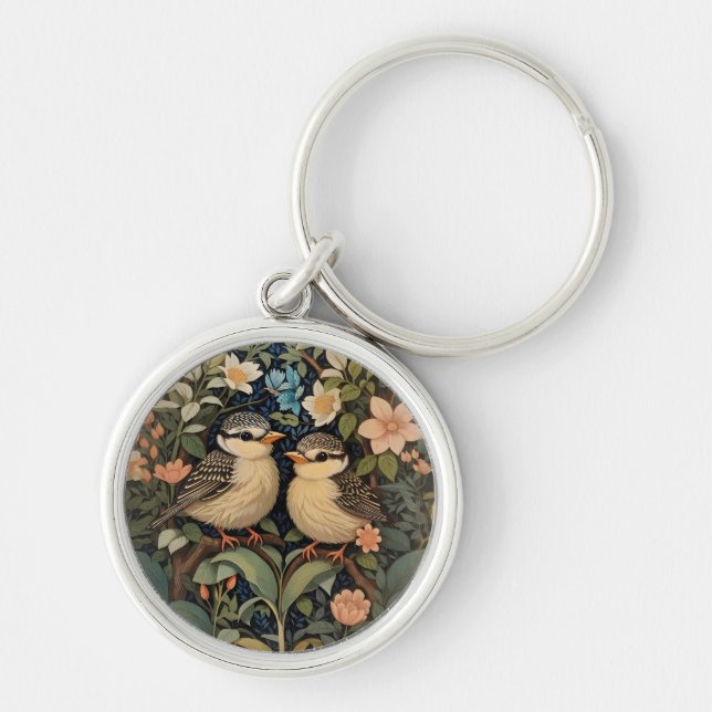 Porte-clés Jardin botanique de deux mignons bébés oiseaux (Devant)