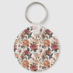 Porte-clés Jardin Botanique de Rose Rouge Vintage Classique