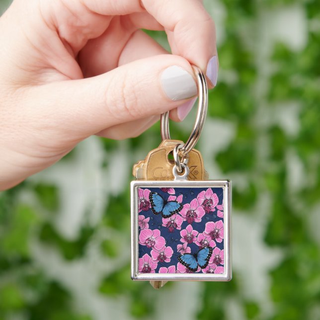Porte-clés Jardin botanique d'orchidées avec papillons (main)