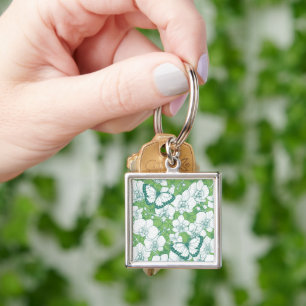Porte-clés Jardin botanique d'orchidées avec papillons en ver