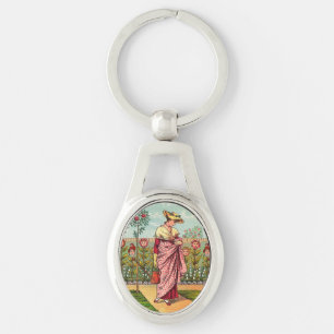 Porte-clés Jardin Croître Fleur Femme Art Antique