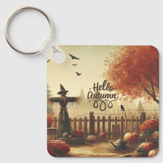 Porte-clés Jardin d'automne et épouvantail (Recto)