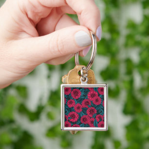 Porte-clés Jardin de Dahlia Rouge/feuilles bleus