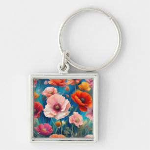 Porte-clés Jardin de fleurs de pavot multicolores-47569