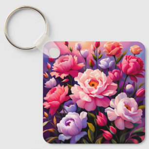 Porte-clés Jardin de printemps Zen lever de soleil Fleur rose