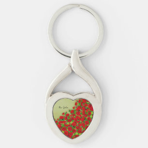 Porte-clés Jardin de roses rouges vibrant motif floral