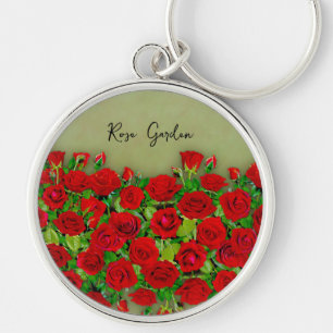 Porte-clés Jardin de roses rouges vibrant motif floral