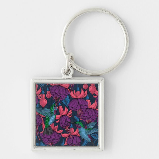 Porte-clés Jardin des colibris en violet et bleu (Devant)