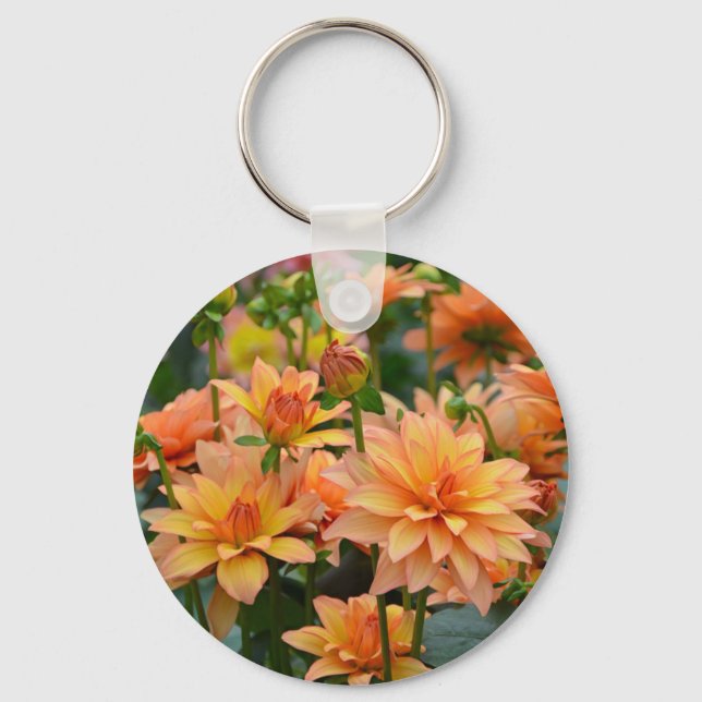 Porte-clés Jardin fleuri de dahlia orange (Recto)