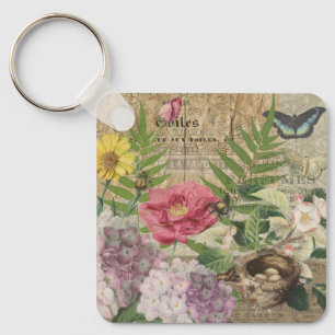 Porte-clés Jardin Floral de Nid d'Oiseau Art Papillon Fleur