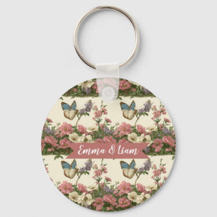 Porte-clés Jardin Floral Papillon Printanier Vintage pour Cou