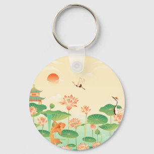 Porte-clés Jardin Japonais Étang de Carpes Koï et Nymphéas Ar