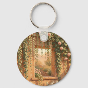 Porte-clés Jardin romantique de roses sur une fenêtre en pier