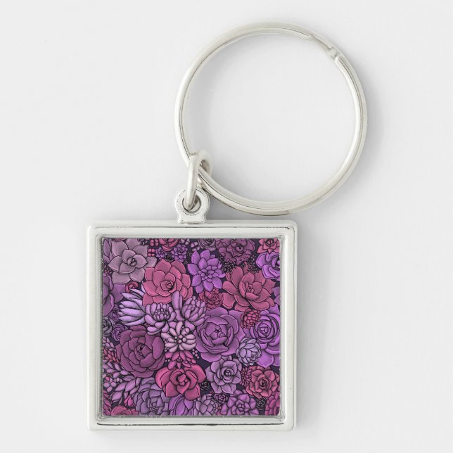 Porte-clés Jardin succulent en rose et violet (Devant)
