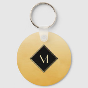 Porte-clés Jaune Brossé Élégant Avec Monogramme Or Simple