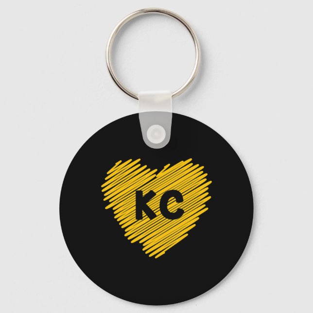 Porte-clés Jaune Kansas City Coeur Amoureux Football KC Mens (Recto)