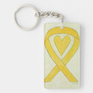 Porte-clés Jaune Sensibilisation Ruban Coeur Porte - clé d'ar