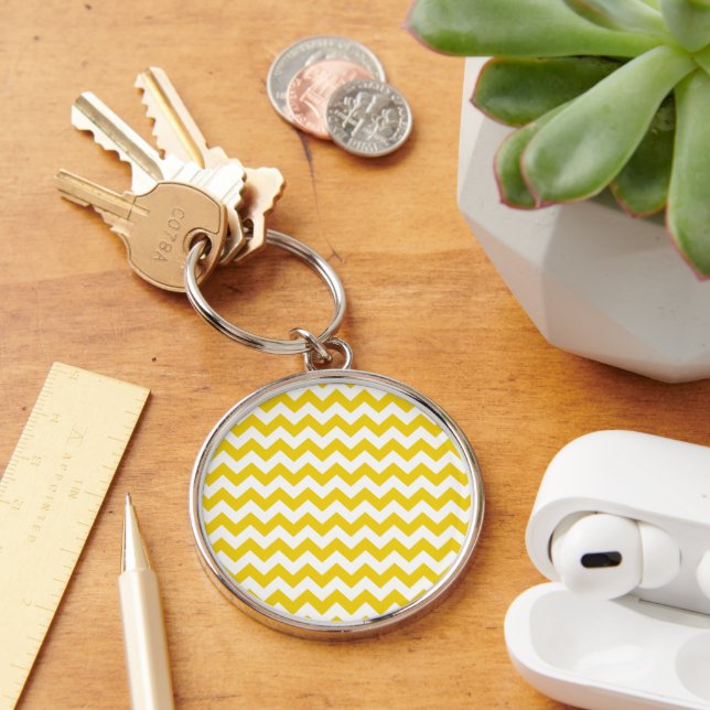 Porte-clés Jaune Zigzag, Jaune Chevron, Motif géométrique (Bureau)